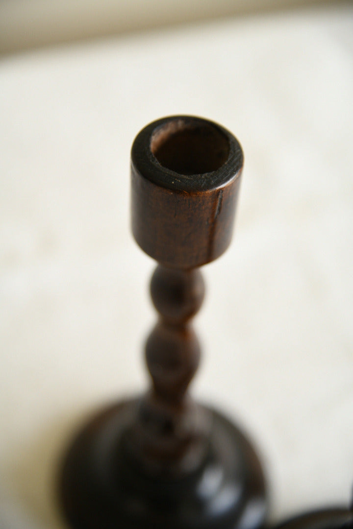 Pair of Vintage Stained Beech Candlesticks