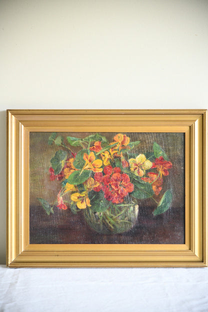 Vintage Nasturtium Still Life Oil Painting