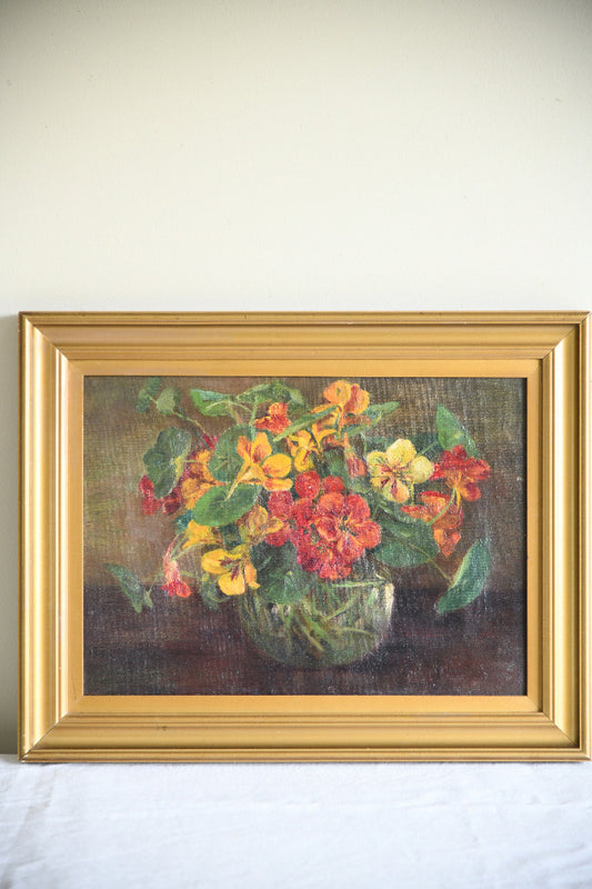 Vintage Nasturtium Still Life Oil Painting