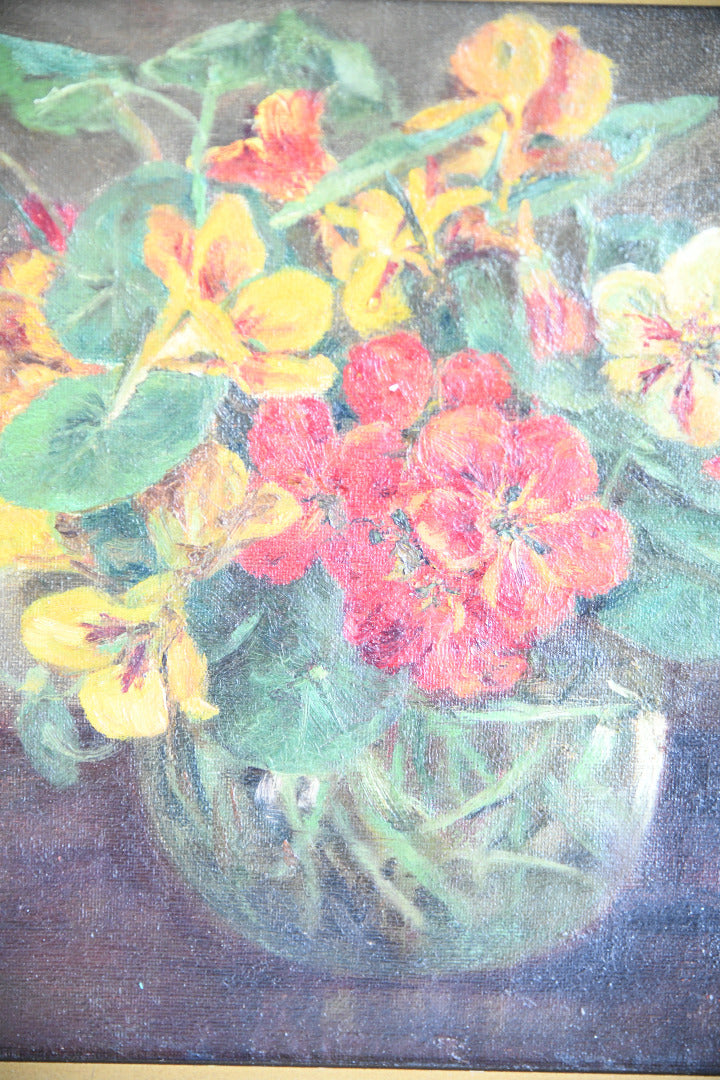 Vintage Nasturtium Still Life Oil Painting