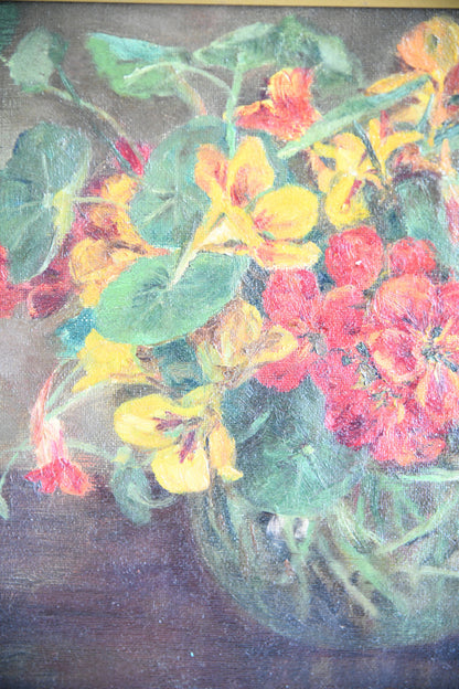 Vintage Nasturtium Still Life Oil Painting