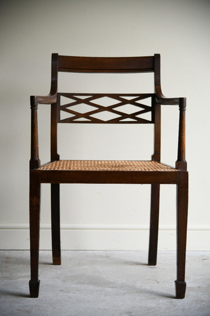 Antique Regency Style Stained Beech Caned Chair