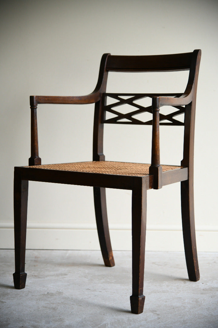 Antique Regency Style Stained Beech Caned Chair