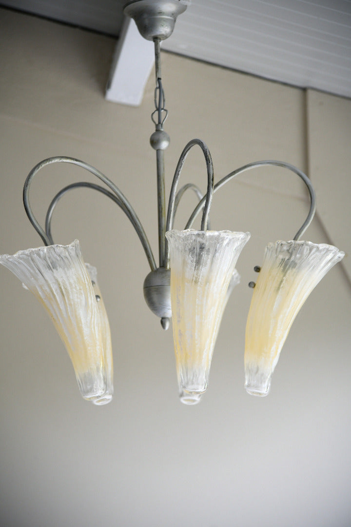 Late 20th Century Five Arm Glass Ceiling Chandelier