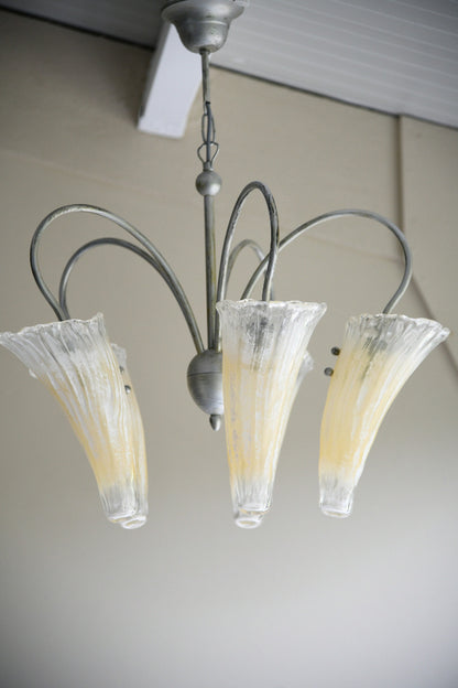 Late 20th Century Five Arm Glass Ceiling Chandelier