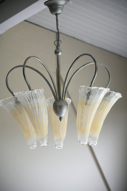 Late 20th Century Five Arm Glass Ceiling Chandelier