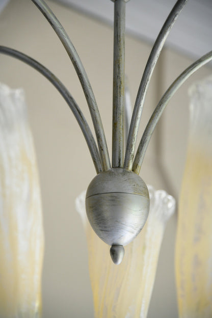 Late 20th Century Five Arm Glass Ceiling Chandelier
