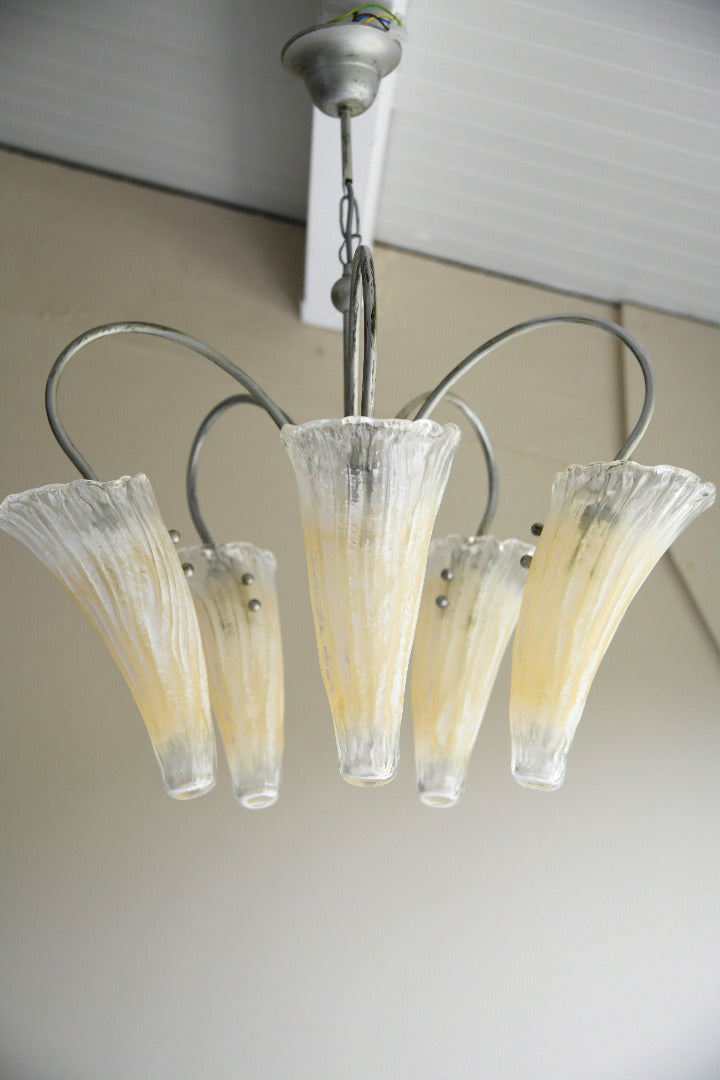 Late 20th Century Five Arm Glass Ceiling Chandelier