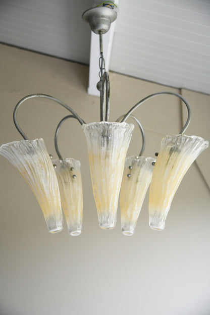 Late 20th Century Five Arm Glass Ceiling Chandelier