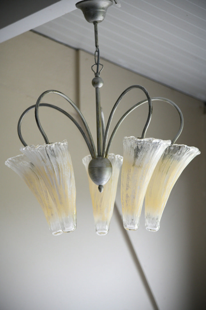 Late 20th Century Five Arm Glass Ceiling Chandelier