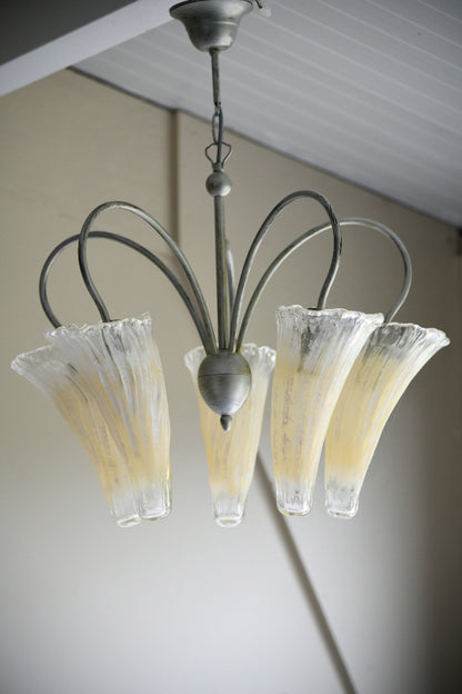 Late 20th Century Five Arm Glass Ceiling Chandelier