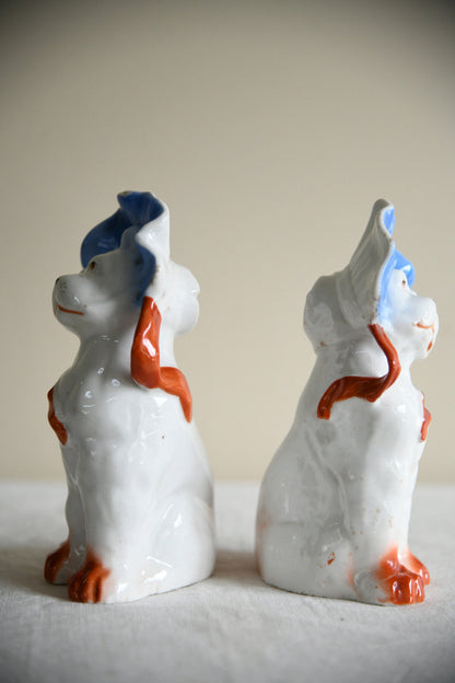 Pair of Vintage Porcelain Dog Figurines in Blue Bonnets