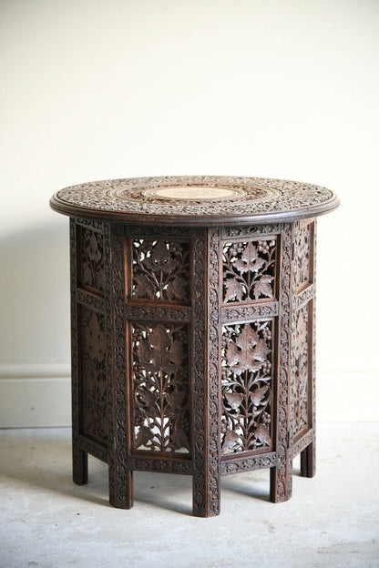Antique Anglo Indian Carved Folding Side Table