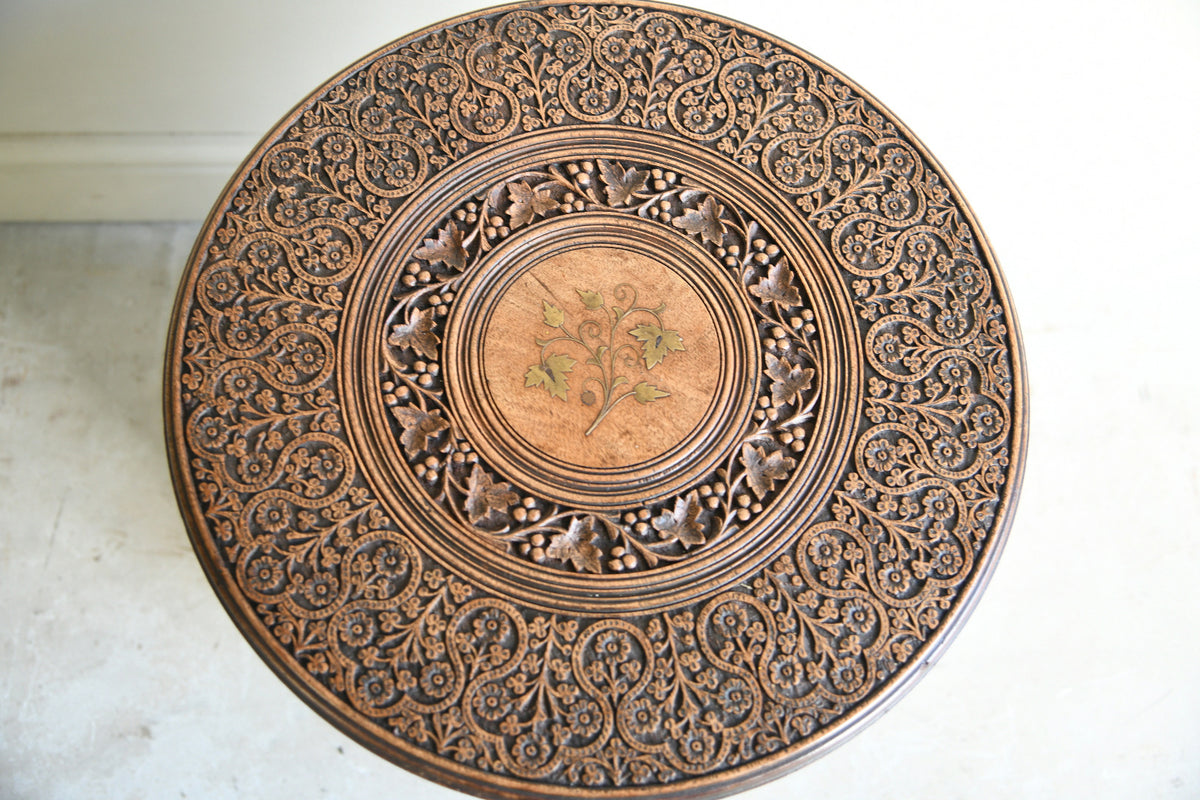 Antique Anglo Indian Carved Folding Side Table