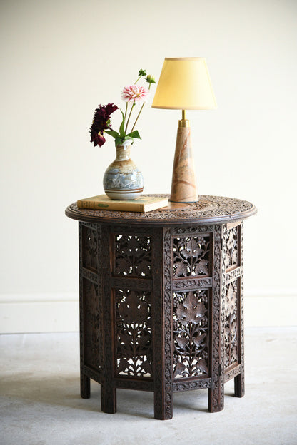 Antique Anglo Indian Carved Folding Side Table