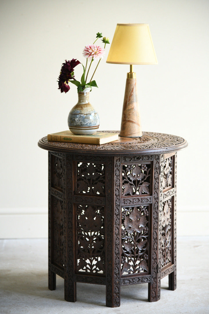 Antique Anglo Indian Carved Folding Side Table