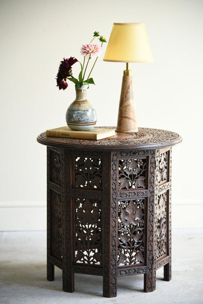 Antique Anglo Indian Carved Folding Side Table
