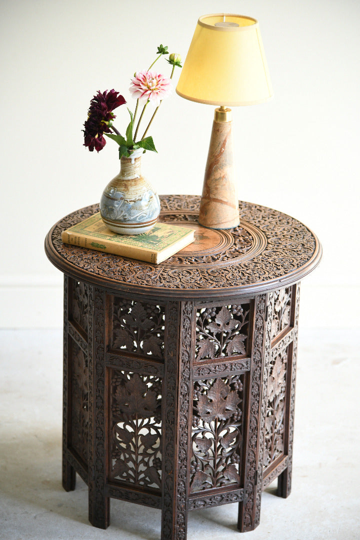 Antique Anglo Indian Carved Folding Side Table