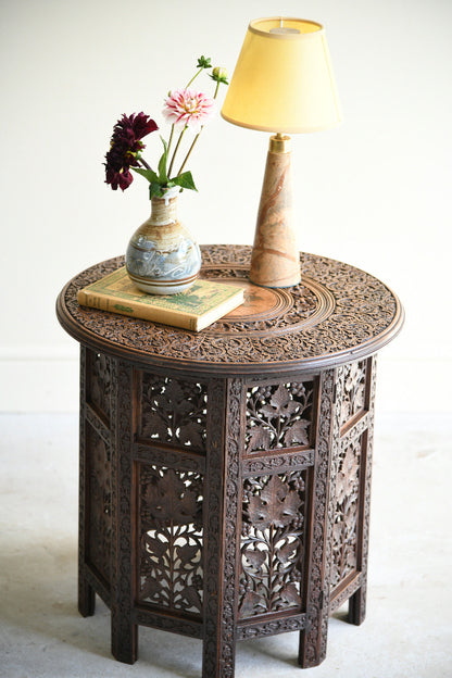 Antique Anglo Indian Carved Folding Side Table