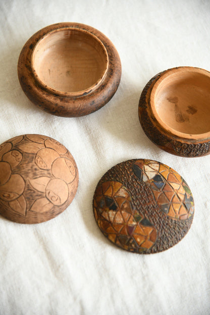 Folk Art Decorated Wooden Trinket Boxes
