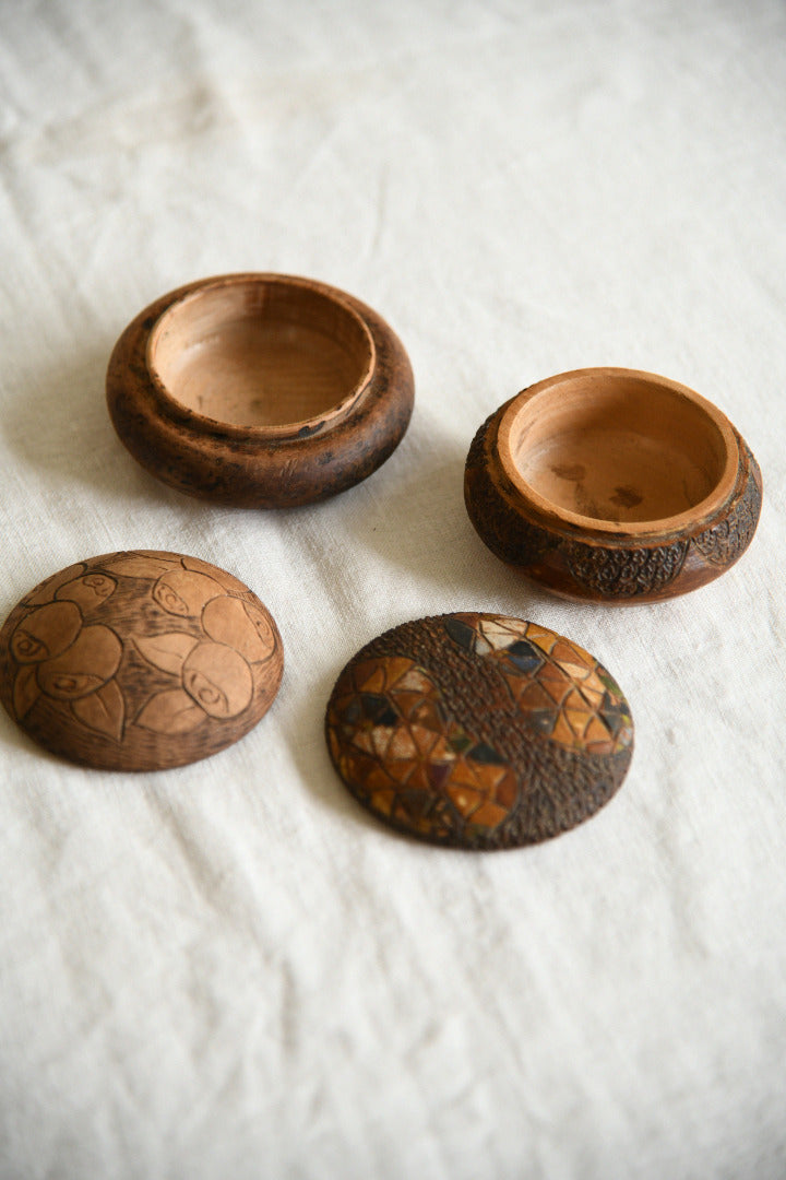 Folk Art Decorated Wooden Trinket Boxes