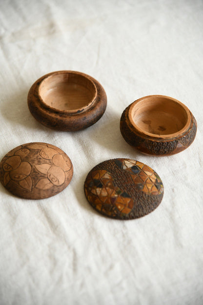 Folk Art Decorated Wooden Trinket Boxes