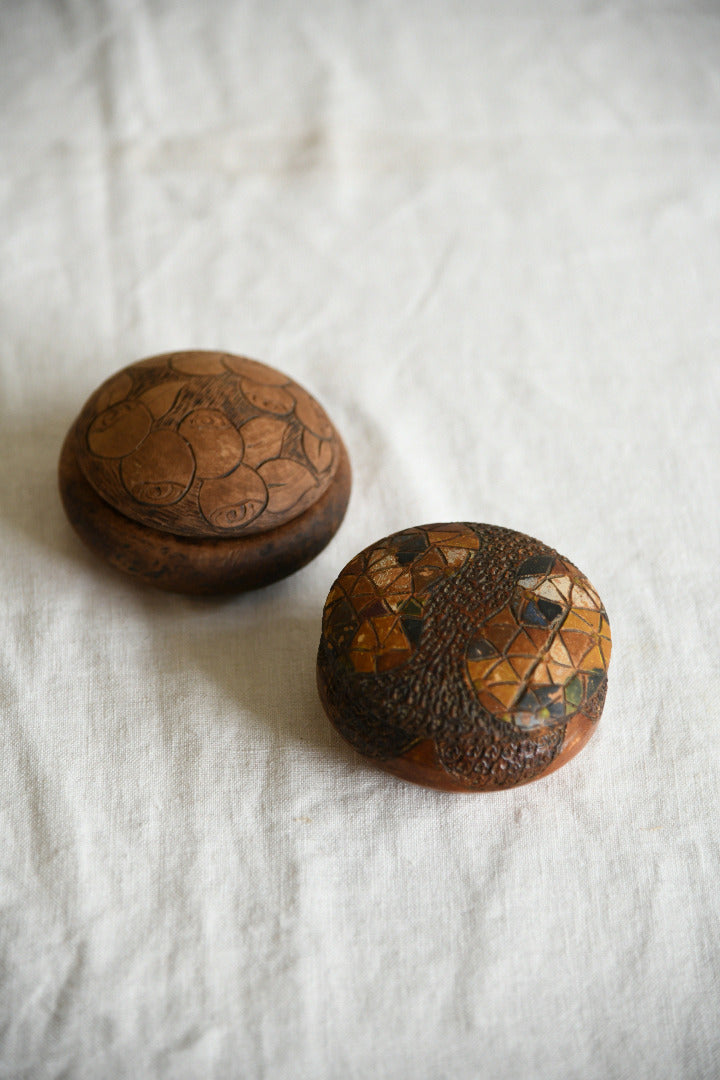 Folk Art Decorated Wooden Trinket Boxes