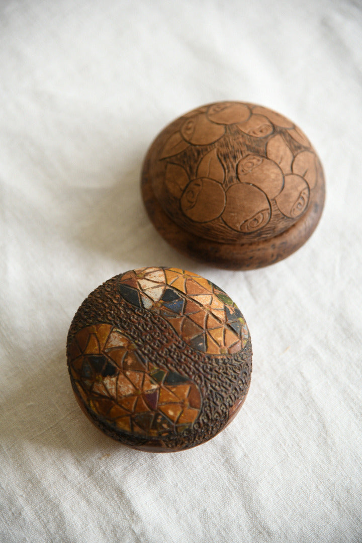 Folk Art Decorated Wooden Trinket Boxes