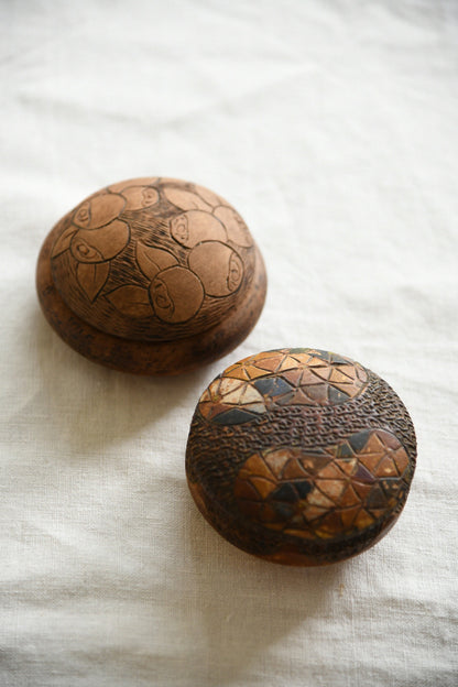 Folk Art Decorated Wooden Trinket Boxes
