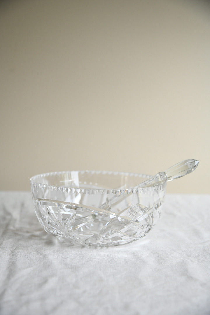 Vintage Cut Glass Serving Bowl & Glass Salad Servers