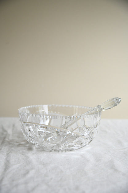Vintage Cut Glass Serving Bowl & Glass Salad Servers