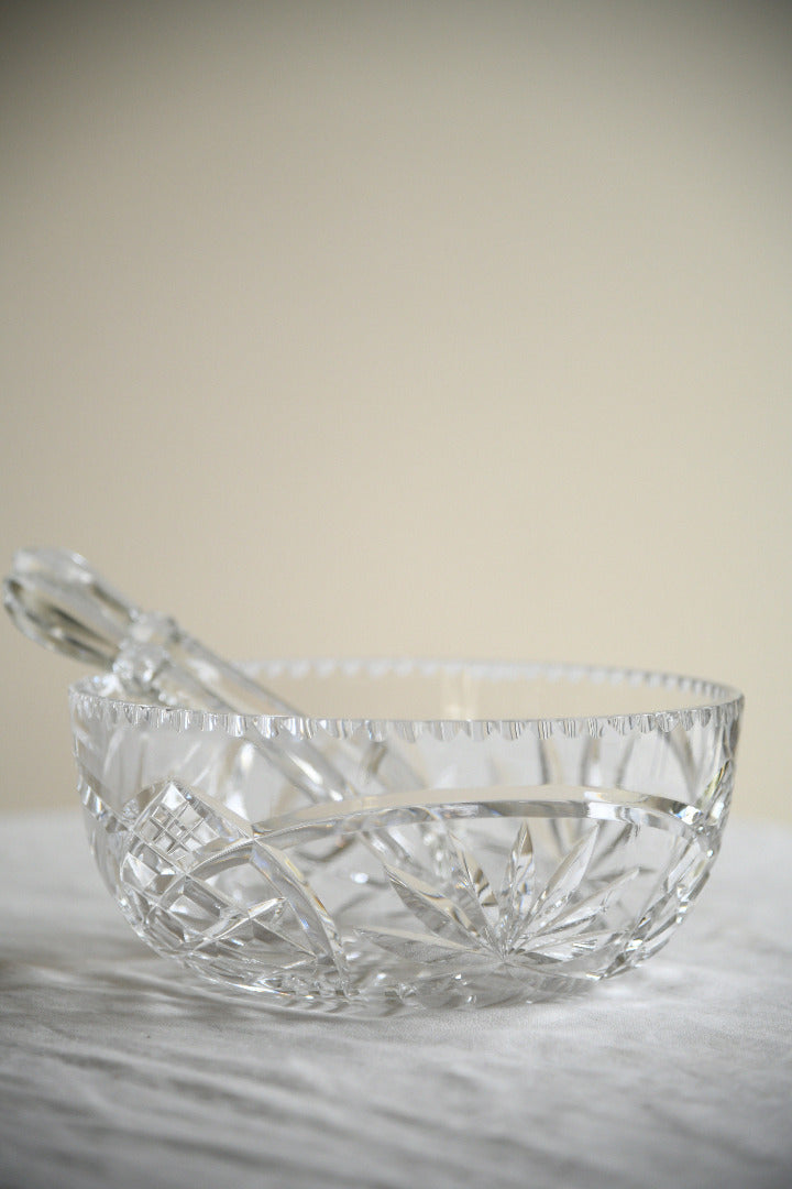 Vintage Cut Glass Serving Bowl & Glass Salad Servers