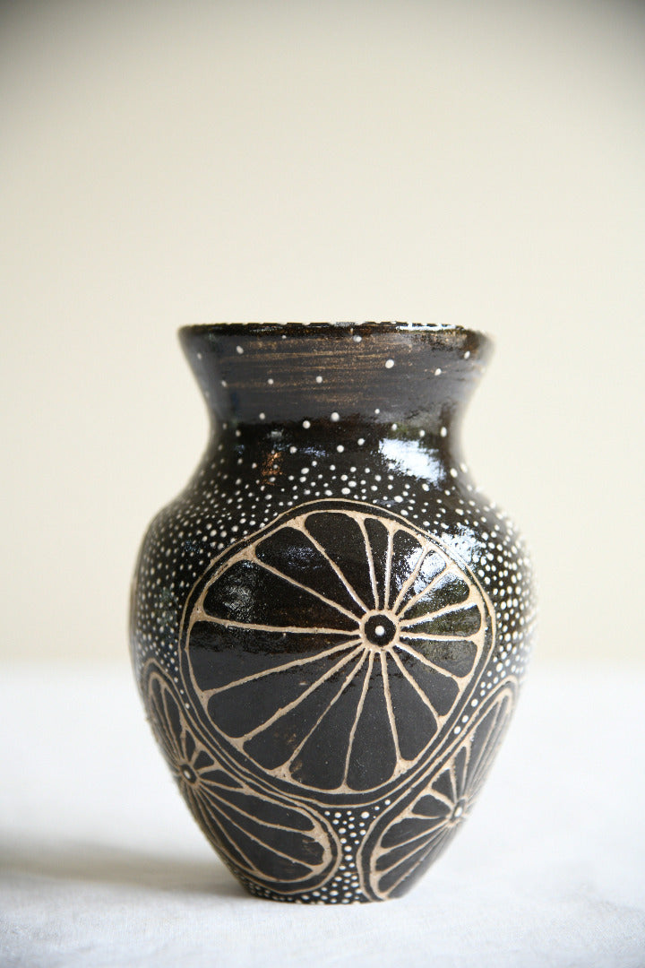 Vintage Black Glazed Studio Pottery Vase
