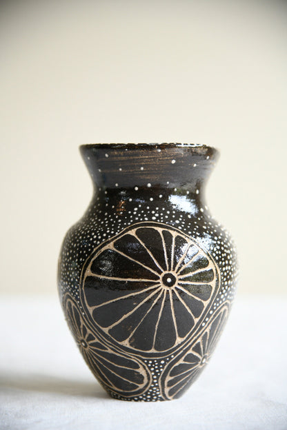 Vintage Black Glazed Studio Pottery Vase