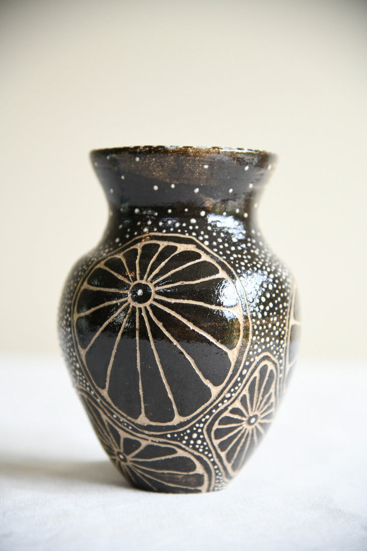 Vintage Black Glazed Studio Pottery Vase