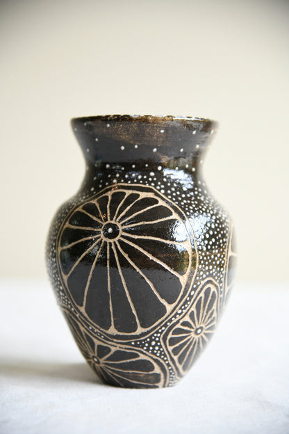 Vintage Black Glazed Studio Pottery Vase