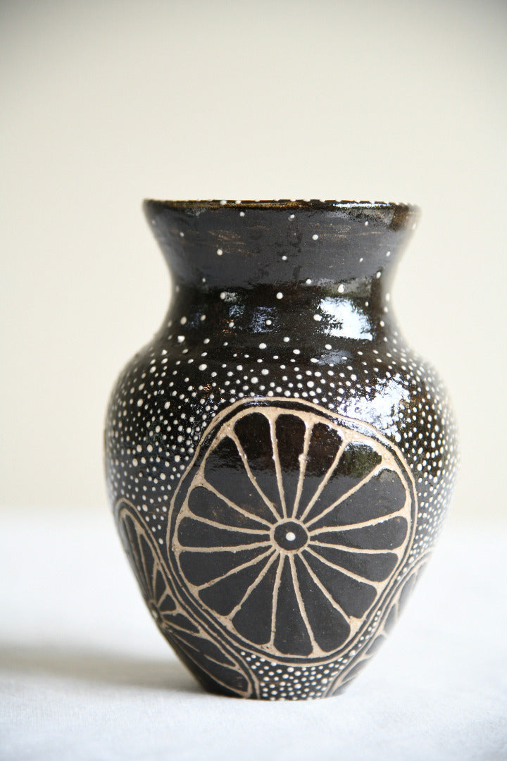 Vintage Black Glazed Studio Pottery Vase