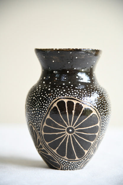 Vintage Black Glazed Studio Pottery Vase