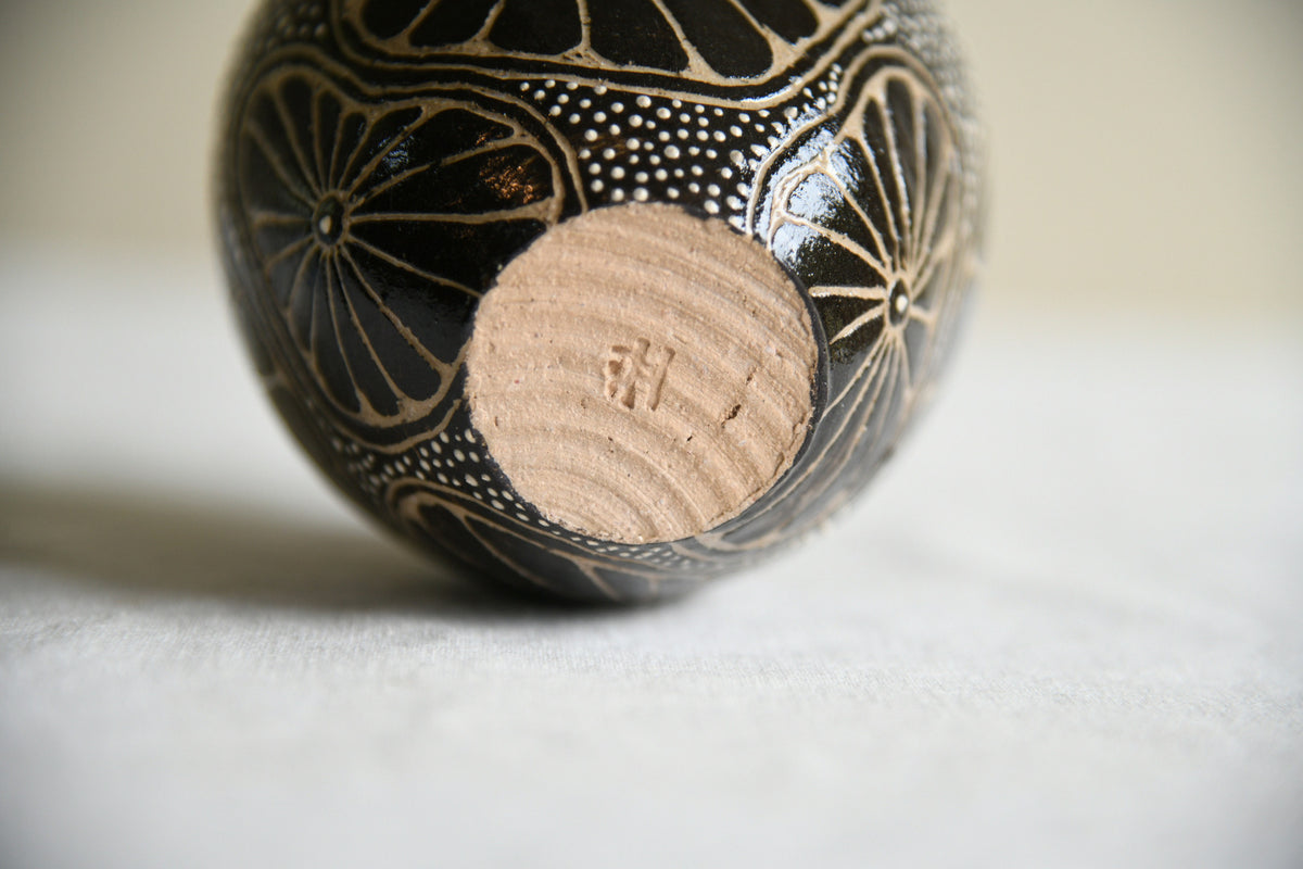 Vintage Black Glazed Studio Pottery Vase