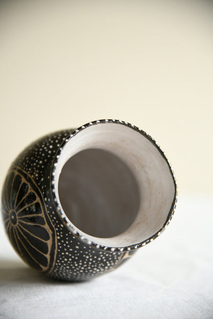 Vintage Black Glazed Studio Pottery Vase