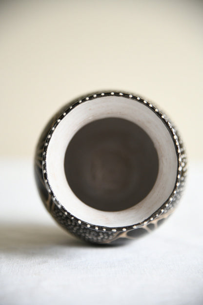 Vintage Black Glazed Studio Pottery Vase