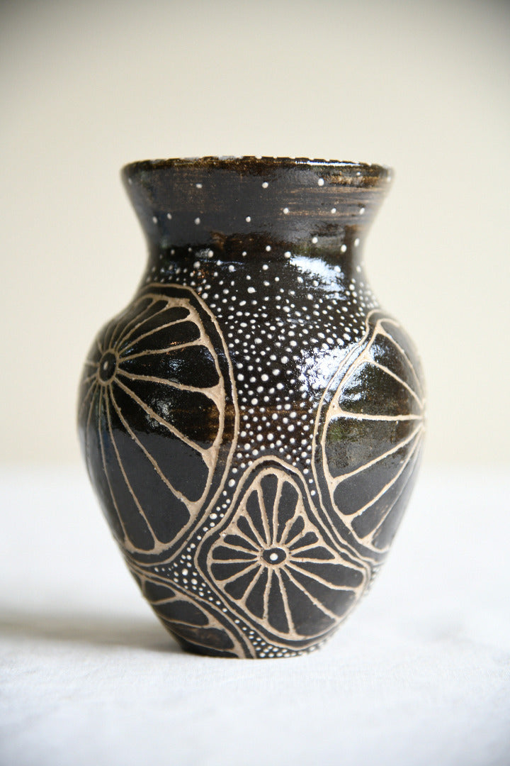 Vintage Black Glazed Studio Pottery Vase