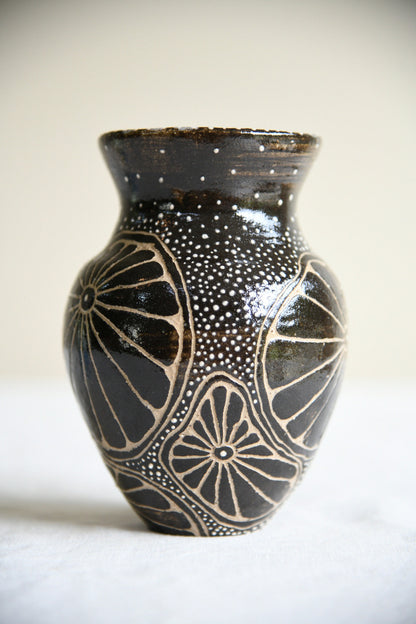Vintage Black Glazed Studio Pottery Vase