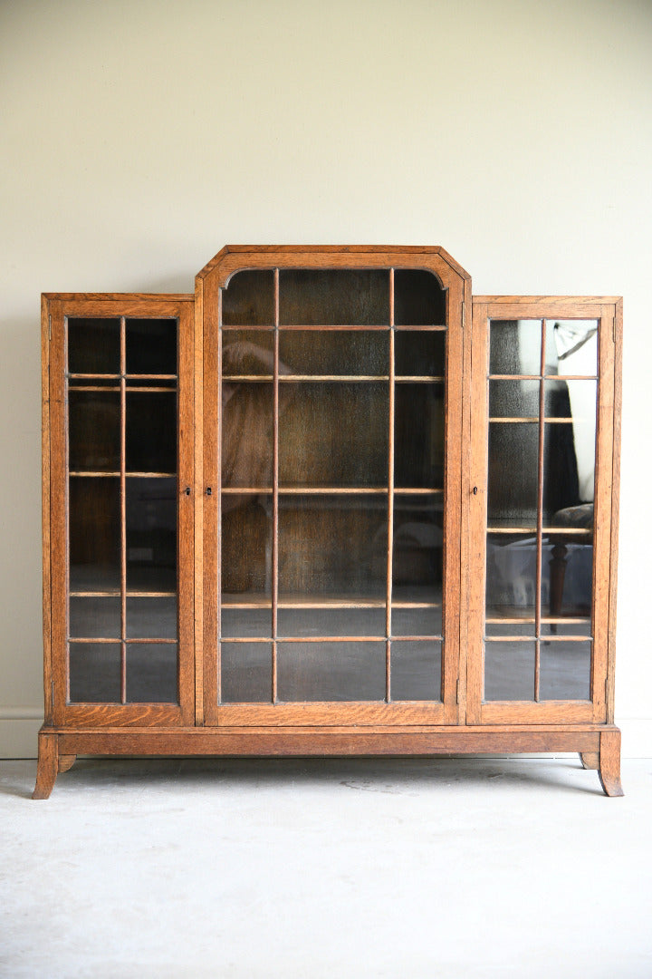 1930s Oak Leaded Glass Display Cabinet Bookcase