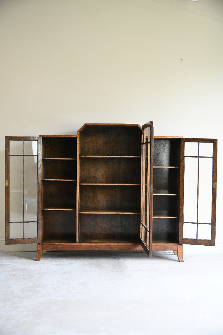 1930s Oak Leaded Glass Display Cabinet Bookcase