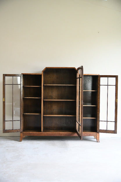 1930s Oak Leaded Glass Display Cabinet Bookcase