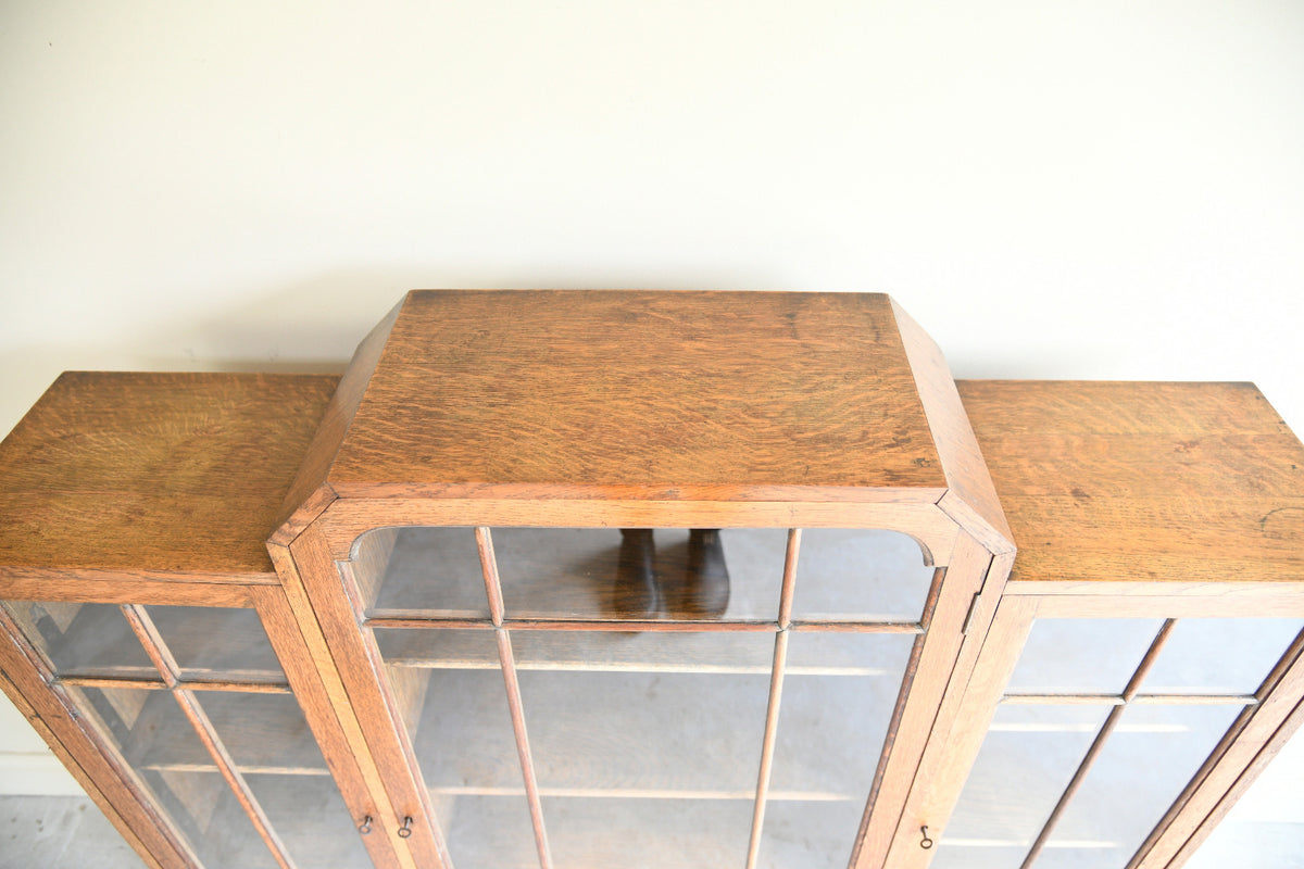 1930s Oak Leaded Glass Display Cabinet Bookcase