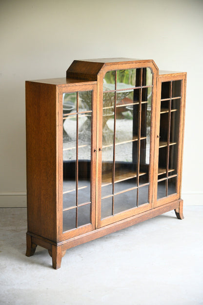 1930s Oak Leaded Glass Display Cabinet Bookcase