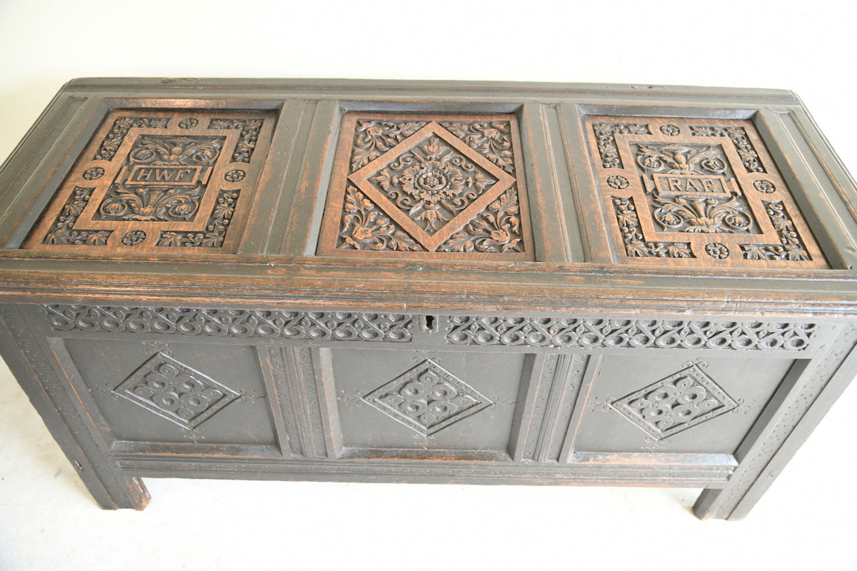 17th Century Carved & Initialled Oak Coffer
