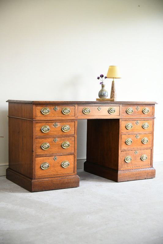 Antique Walnut Pedestal Desk by J. Ridge, Croydon